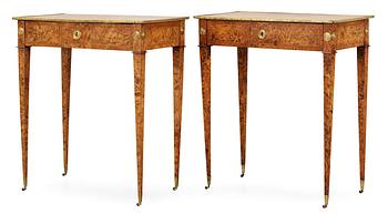 426. A pair of Gustavian tables signed by A. Lundelius and dated 1785.