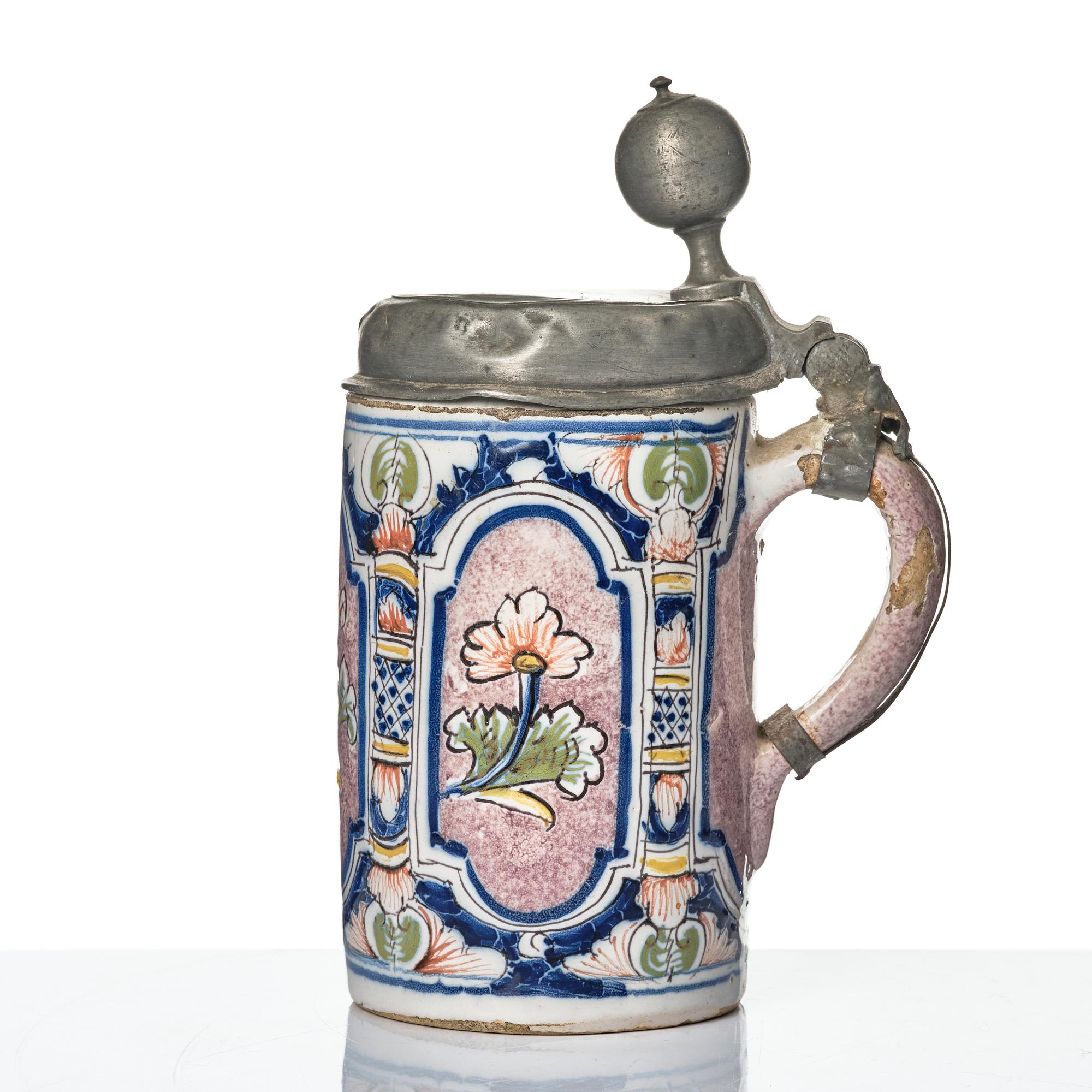 Stop och kanna, fajans, 1700-tal.