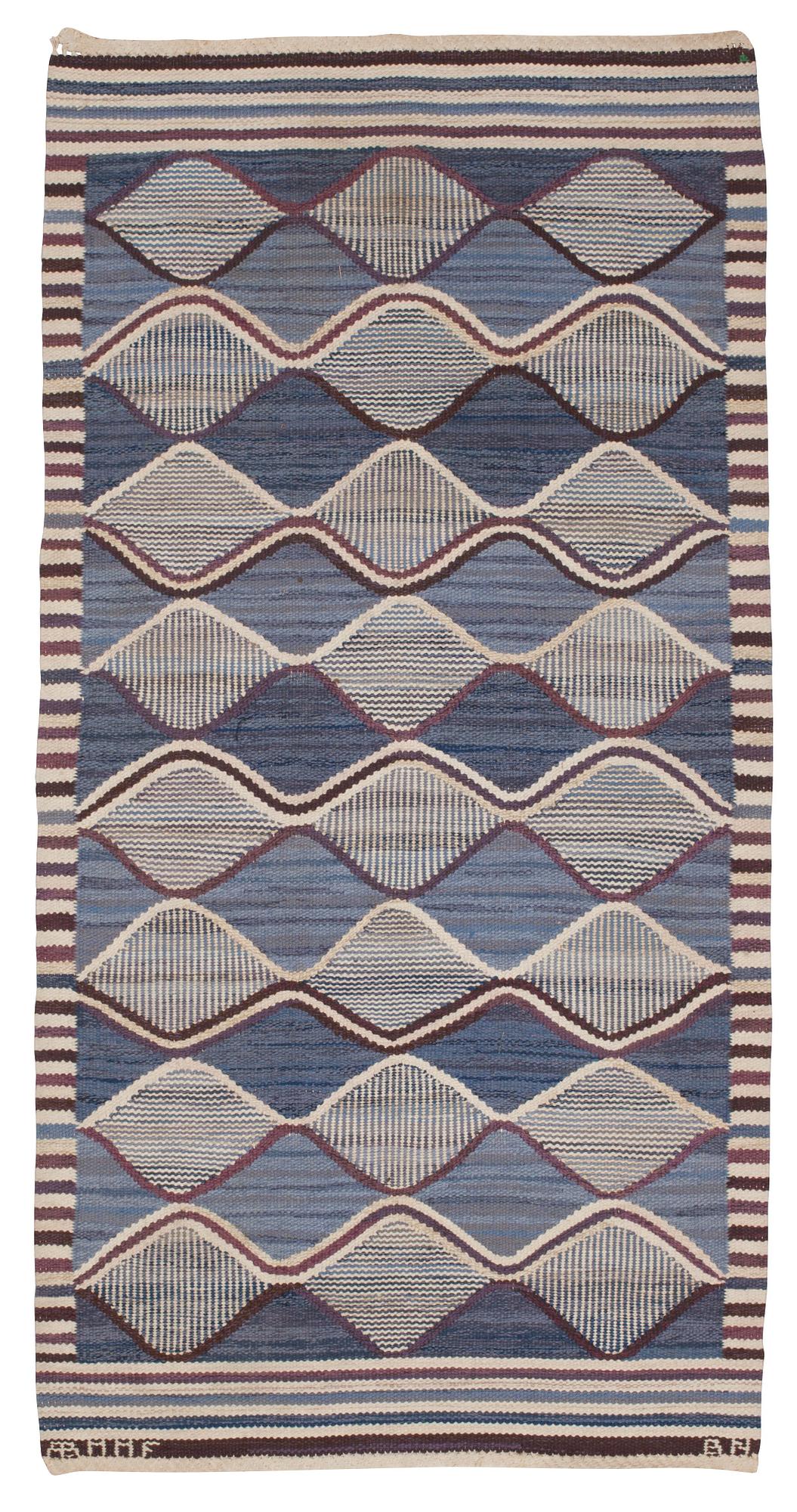 RUG. "Spättan blå". Tapestry weave. 191,5 x 96,5 cm. Signed AB MMF BN.