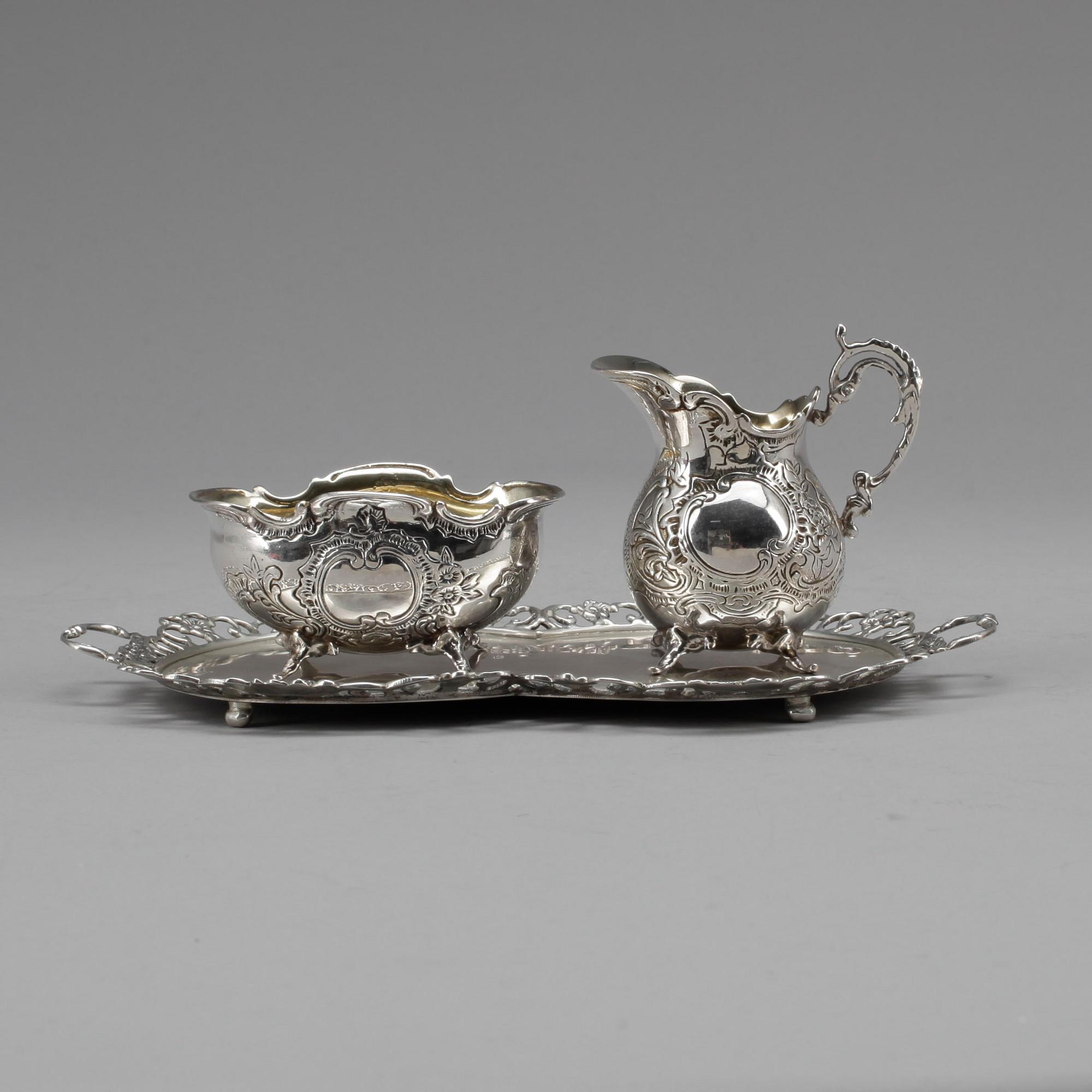 PARTI SILVER, 3 delar, rokokostil, Georg Wessfelt, Malmö 1965-66. Total vikt ca 323 gram.