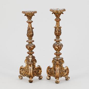 LJUSSTAKAR, ett par, trä, barockstil, sydeuropa, 1800-tal.