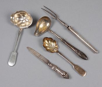 PARTI BESTICK, 6 st, silver, bl a Ryssland. 1800-1900-tal.