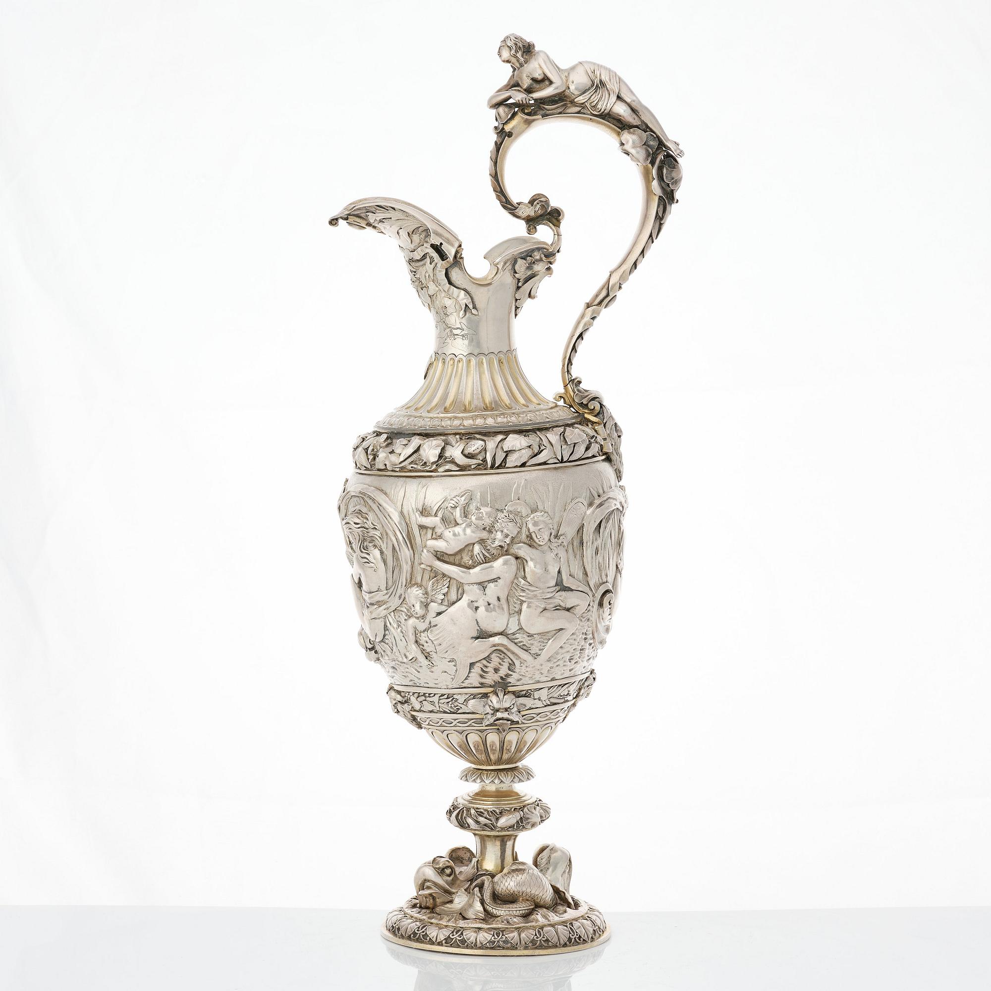 Frédéric Rudolphi, kanna och fat, silver, (Paris 1842-1872). Renässans-stil.