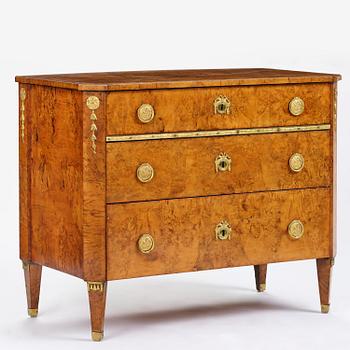 A late Gustavian burr-alder commode, early 19th century.