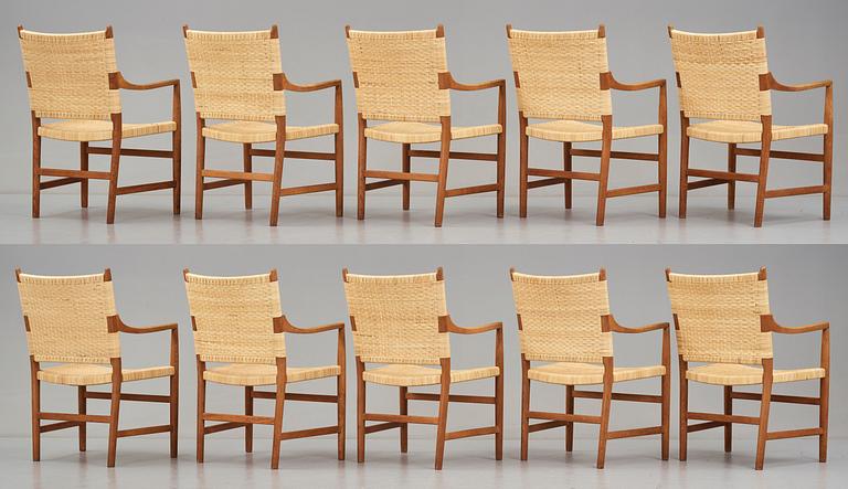 Hans J. Wegner, a set of 10 armchairs  by cabinetmaker Johannes Hansen, Denmark 1940-50's.