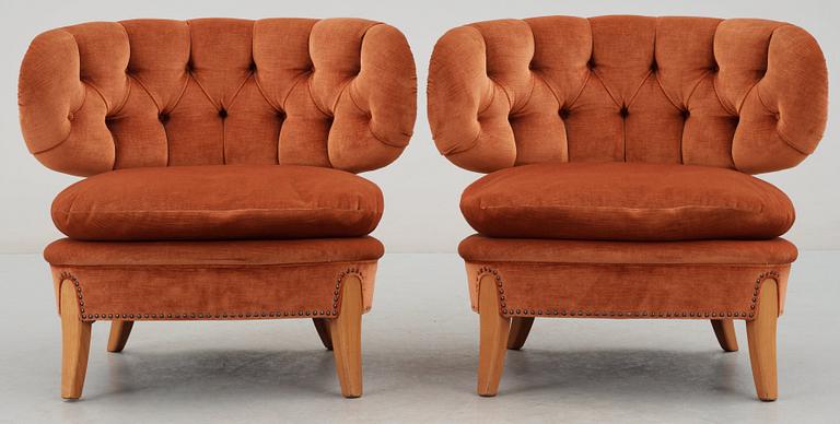 A pair of Otto Schulz 'Schulz' easy chairs, Jio Möbler, 1940-50's.