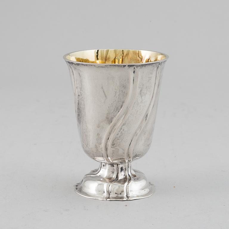 A mid 18th century parcel-gilt silver beaker, marked Kronstadt.