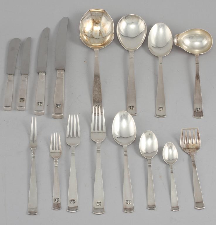 BESTICKSERIVS, 179 delar, silver, "Rosenholm", Jacob Ängman, GAB, Stockholm, 1900-talets andra del, total vikt ca 7595g.