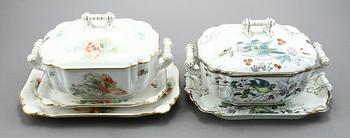 TERRINER MED FAT, 2 st, flintgods, Gustafsberg, kring sekelskiftet 1900.