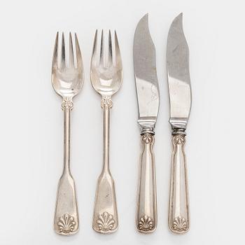 Tiffany & Co, Two pairs of sterling silver fish cutlery set.