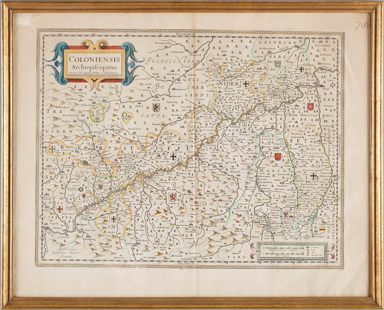 KARTA, handkolorerat kopparstick, Blaeu, 1600-talets mitt.