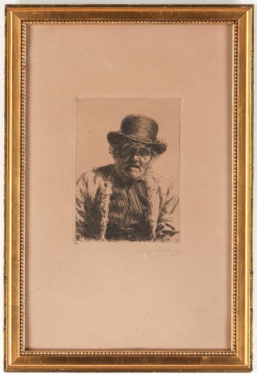 ANDERS ZORN, etsning, "Kyrkstöt", 1911, signerad.