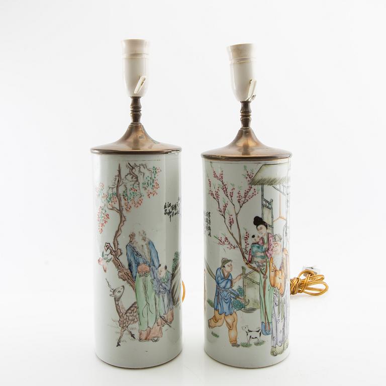 Table lamps a pair China 20th century porcelain.