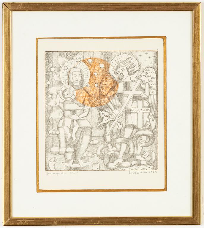 Erik Olson, färglitografi med tempera, signerad och daterad 1983 och numrerad 21/100.