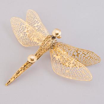 MARIA JAUHIAINEN, BROSCH, "Trollslända", stål, 24K bladguld, 2018.