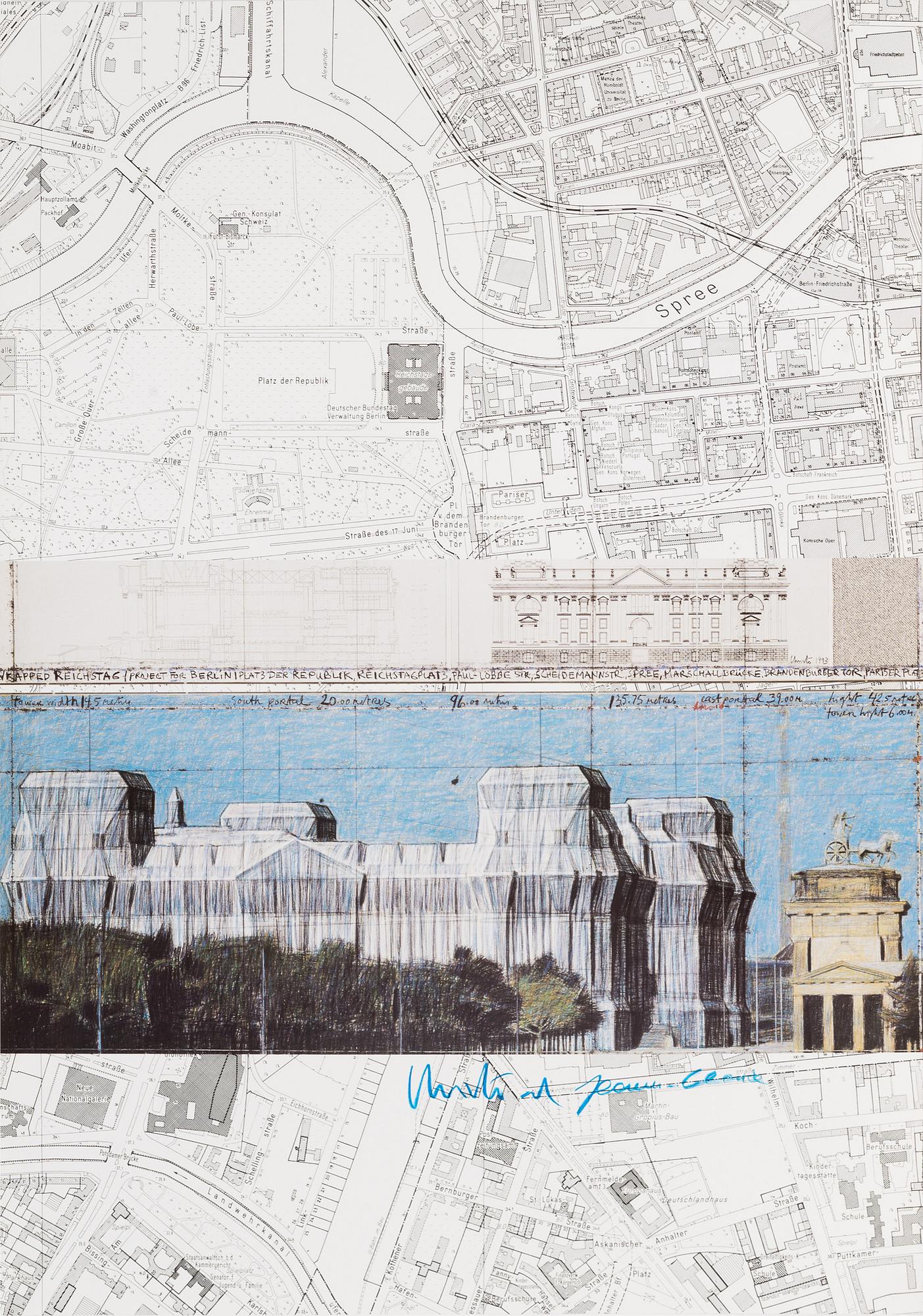CHRISTO & JEANNE-CLAUDE,  offset poster, signed with blue crayon.