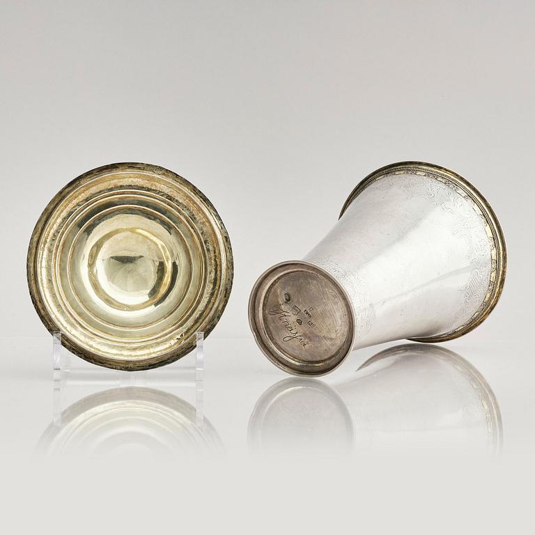 A Swedish late Baroque parcel-gilt silver beaker pl and cover, mark of Anders Limnell, Linköping 1740.