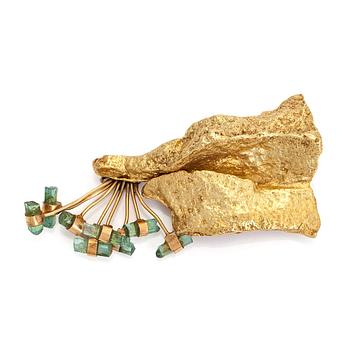 Björn Weckström, brosch, gröna turmalinkristaller, 18K guld.