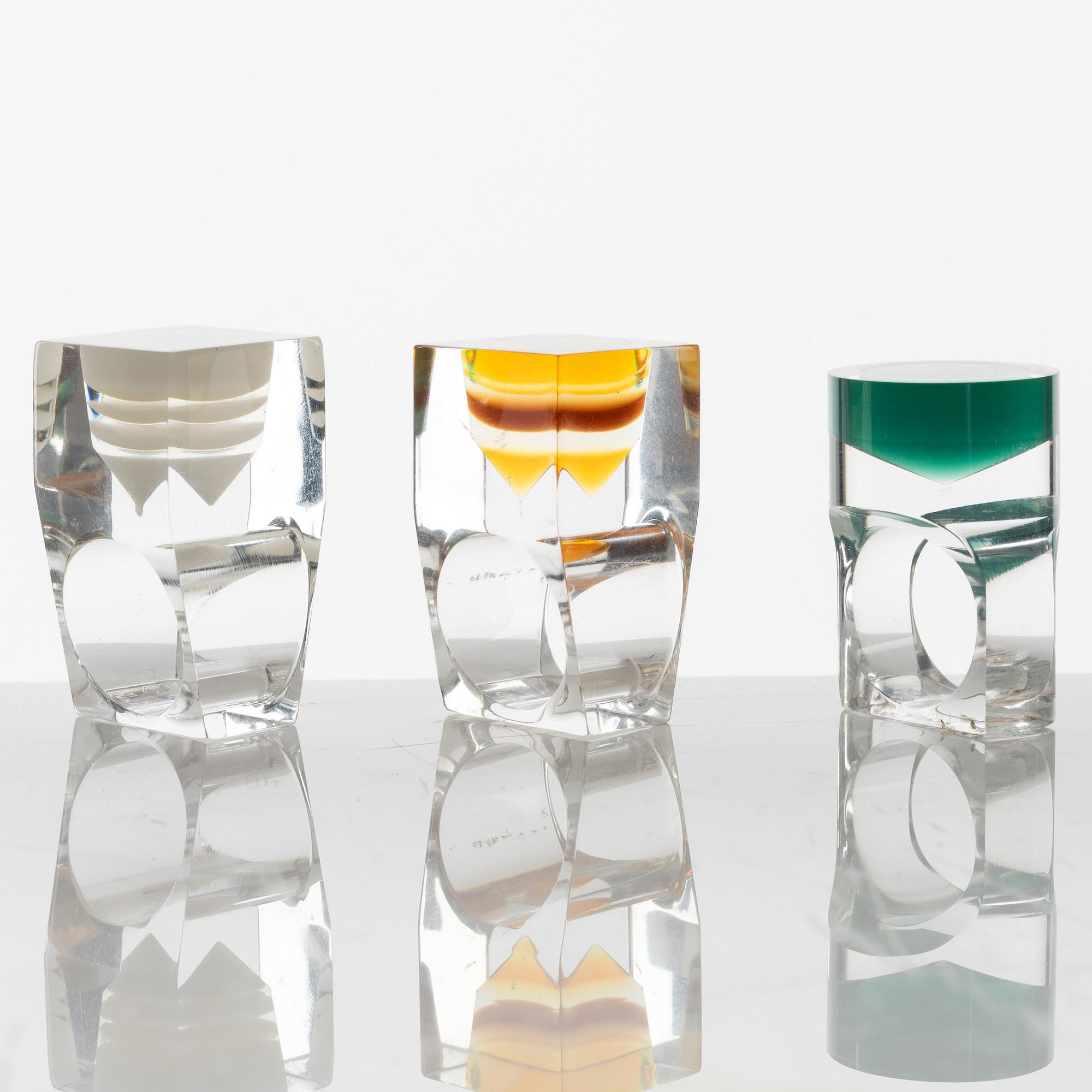Siv Lagerström, three acrylic plastic rings, 1970s.