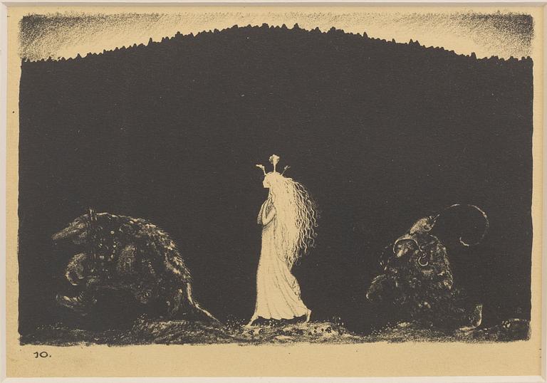 JOHN BAUER, litografi, signerad JB i trycket, ur sviten "Troll", 1915. Numrerad 10.