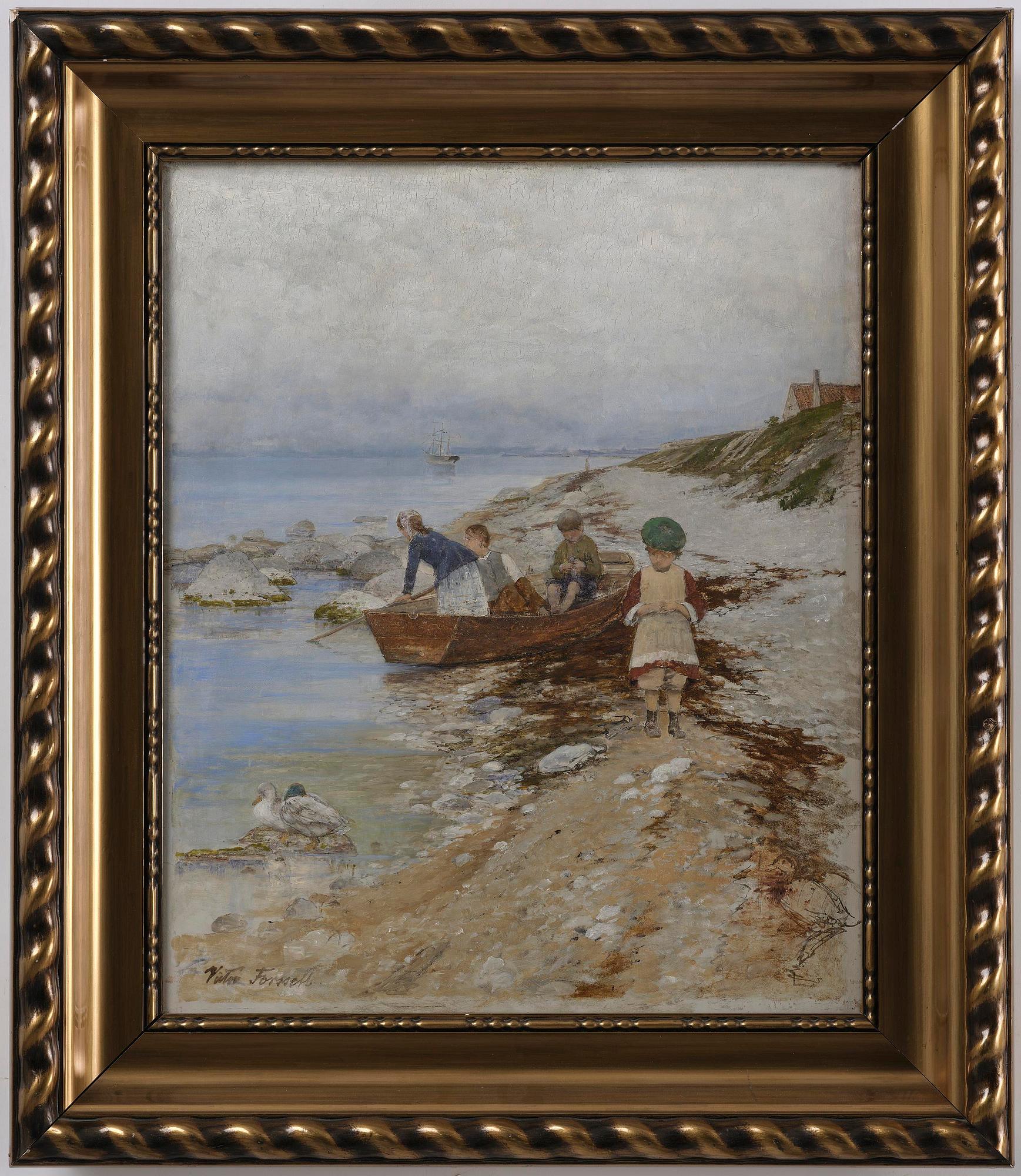 Victor Forssell, Coastal landscape with children in a boat, Gotland.
