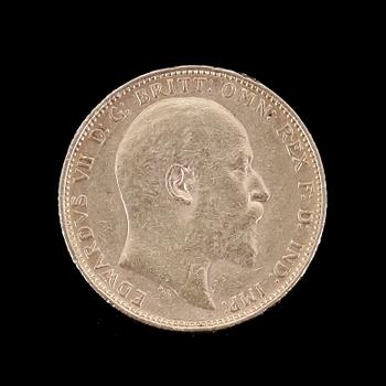 GULDMYNT, sovereign, Edward VII, Melbourne, Australien, 1905. Vikt ca 7,9g.