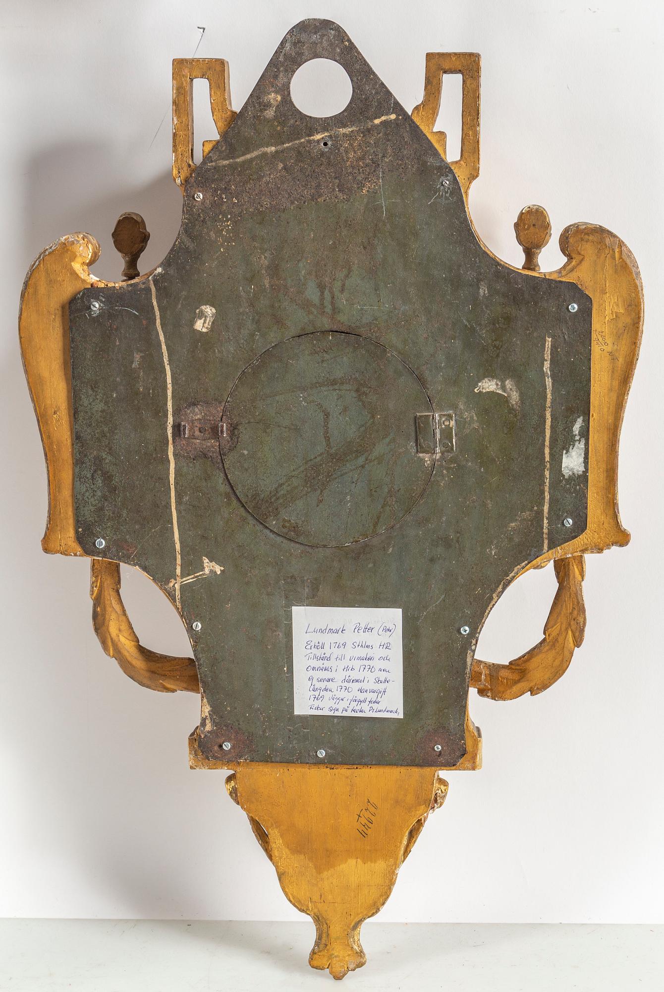 A Gustavian wall clock, dial signed Petter Lundmark, Stockholm. Late 18th century.