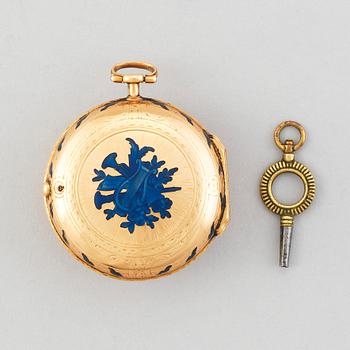 AUGUSTIN BOURDILLON (1729-1790), Stockholm 1771, gold and enamel pocket watch,