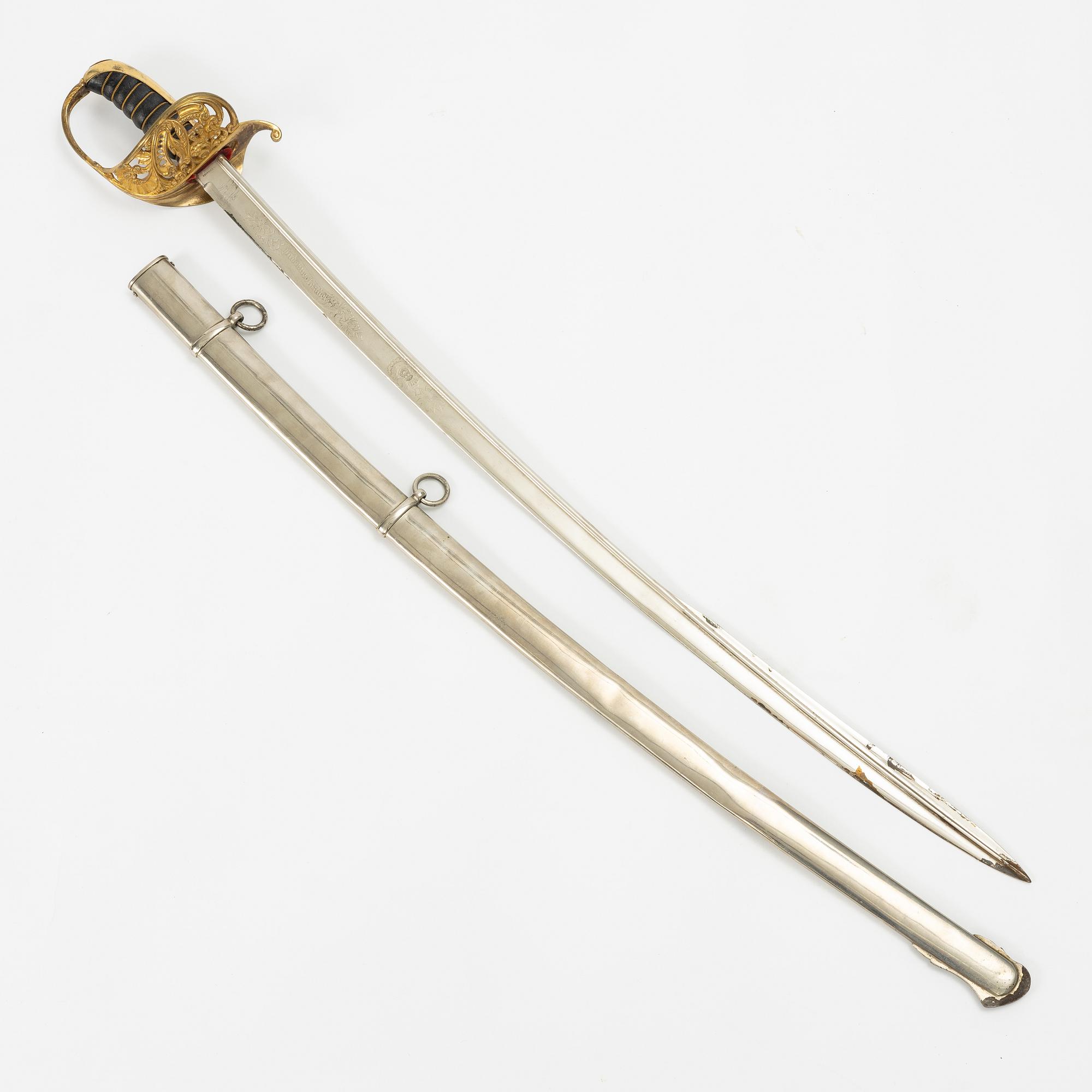 Sabel, svensk, m/1859 för infanteriofficer, med balja.