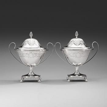 A pair of Swedish early 19th century silver sugar-urns, marks of Stephan Westerstråhle, Stockholm 1803.