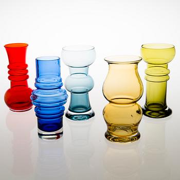 TAMARA ALADIN, Five glass vases for Riihimäen Lasi, 1971-76.