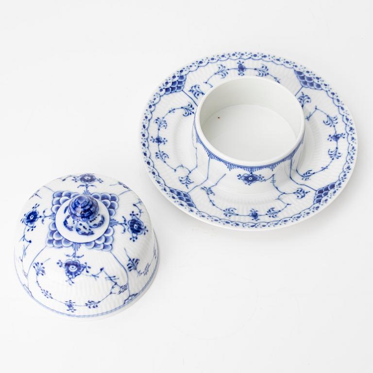 Royal Copenhagen, A 'blue fluted half lace' porcelain butter dish with stand, 1960s.