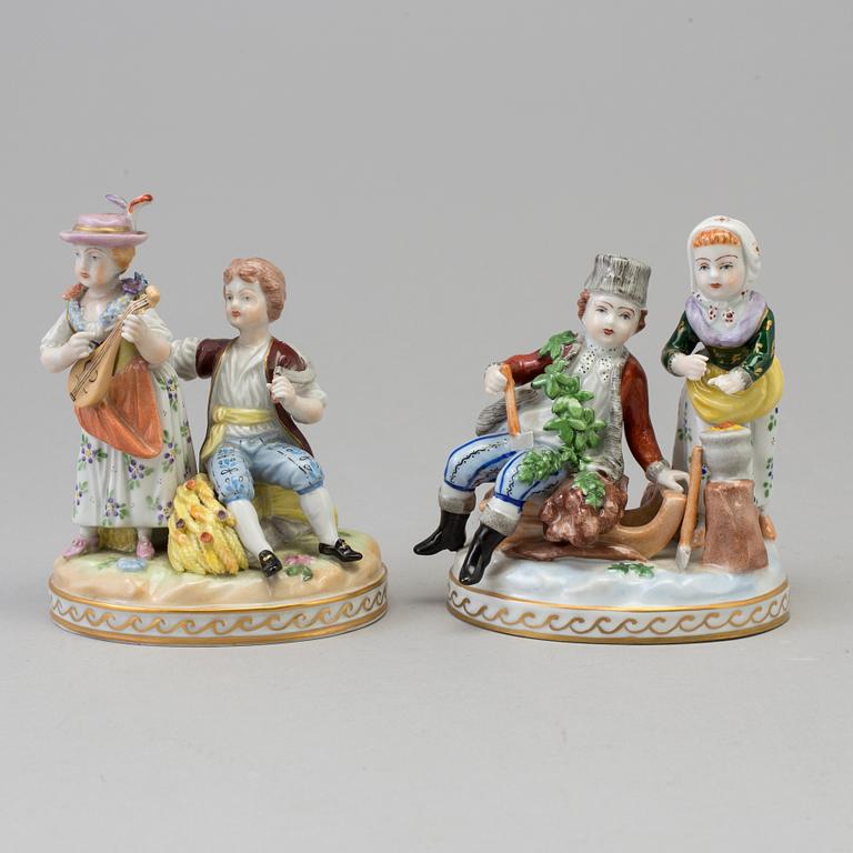 Two allegorical porcelain figure representing 'Winter' and 'Sommer', Germany, Sächsische PF, Potschappel, 20th Century.