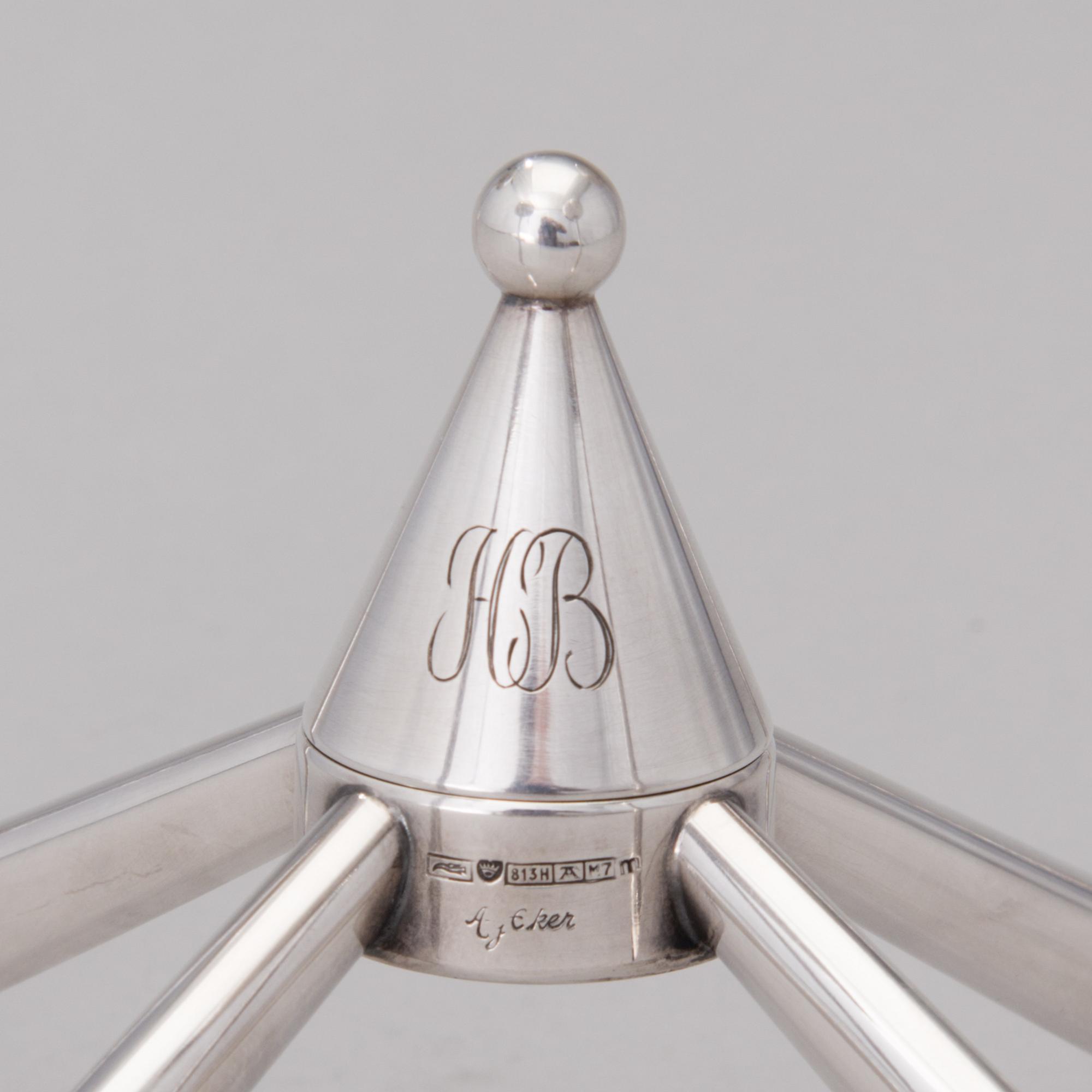 ANNA-GRETA EKER, LJUSSTAKE. 813 silver. Auran kultaseppä Åbo 1965.