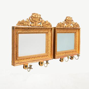 Spegellampetter för två ljus, ett par, Sverige, 1800-talets första hälft, Karl Johan.