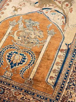 A RUG. An antique silk Heriz. 177 x 146 cm.