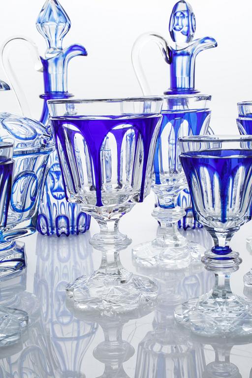 55 pieces of glass tableware, first half of the 20th century.