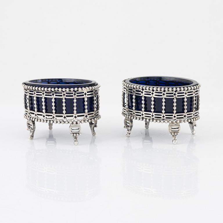 A Pair of Silver Salt Cellars, 18th century, likely Brussels, later tax stamps Linz, Austria 1806-7.