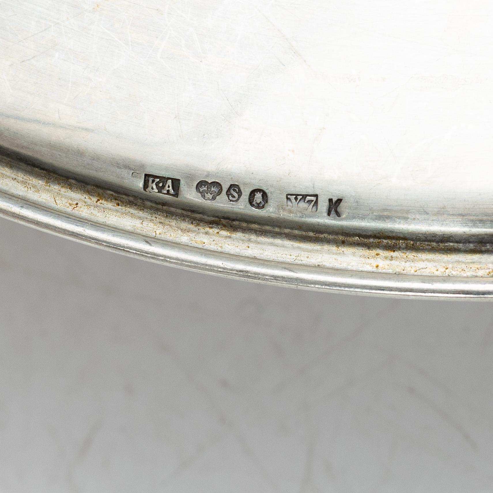 Dish, tray and bowl, silver, including with mark of K Anderson, Stockholm 1925.