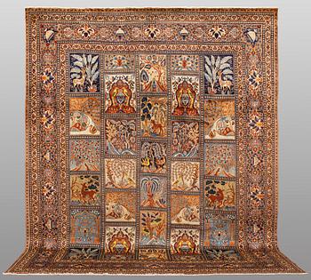 A carpet, Figural Kashmar, ca 373 x 298 cm.