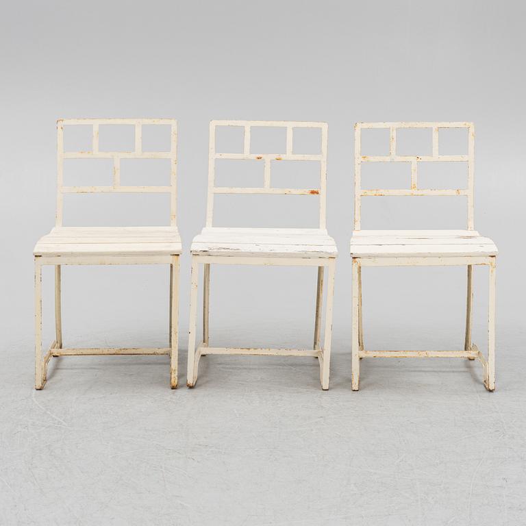 Carl Hörvik, three iron garden chairs, for Stadshotellet Båstad (Hotell Skansen) or Lindgården, Stockholm, ca 1927-29.