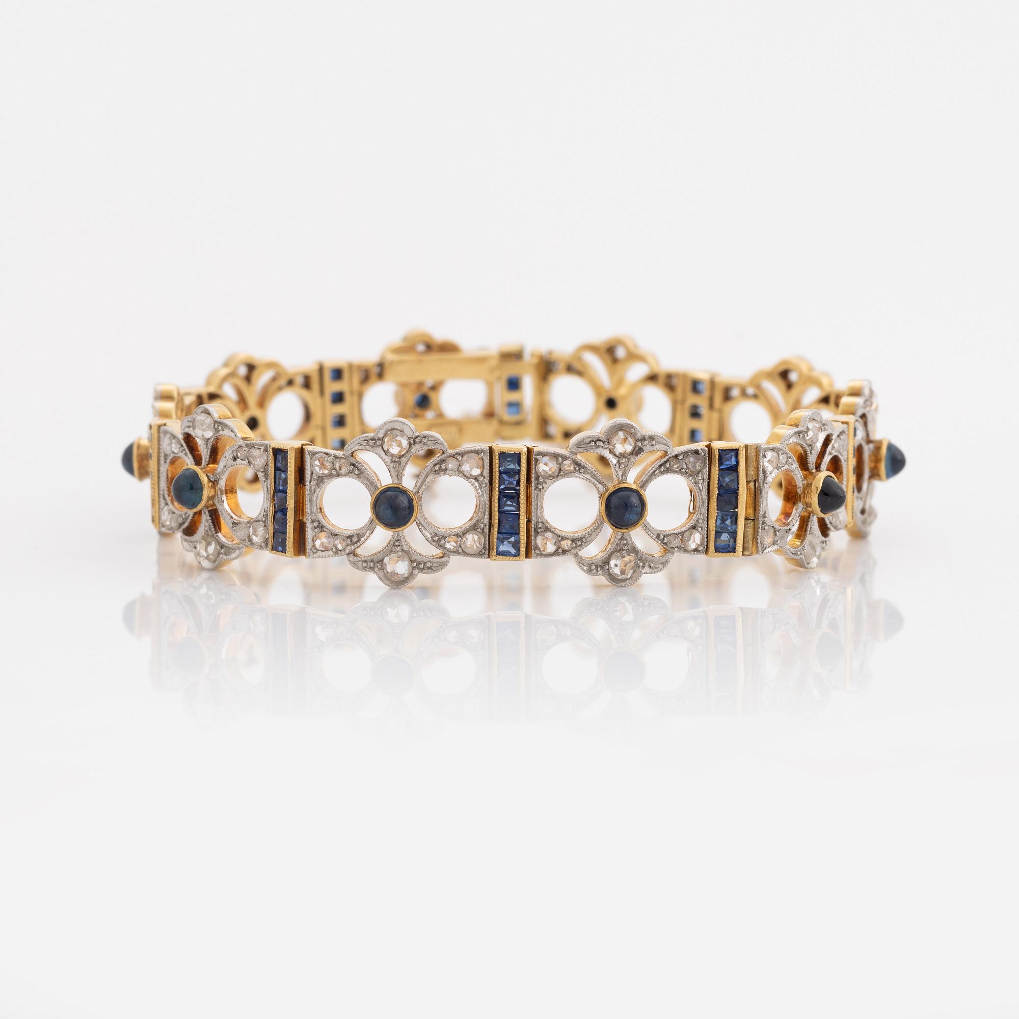 Art deco rose cut diamond and sapphire bracelet.