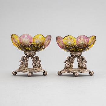 Carl Petter Norlin, a pair of silver and glass salt cellars, Malmö, 1840.