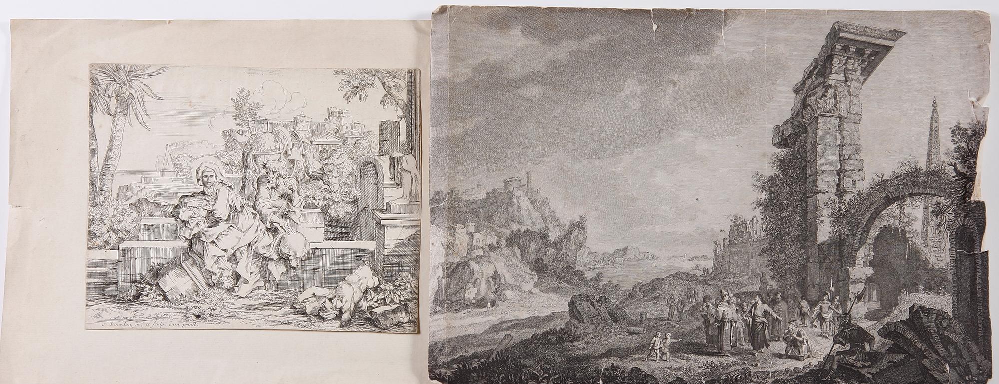 KOPPARSTICK ,33 st, bla efter J. Bourdon, 1700-1800-tal.