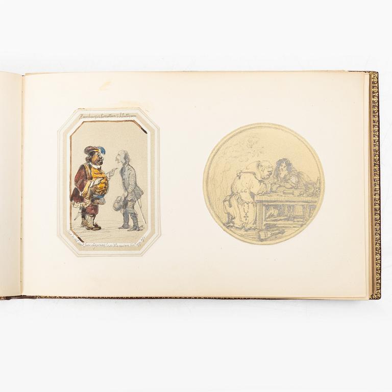 Album with among other things 16 pieces of watercolours and drawings by Swedish artists.