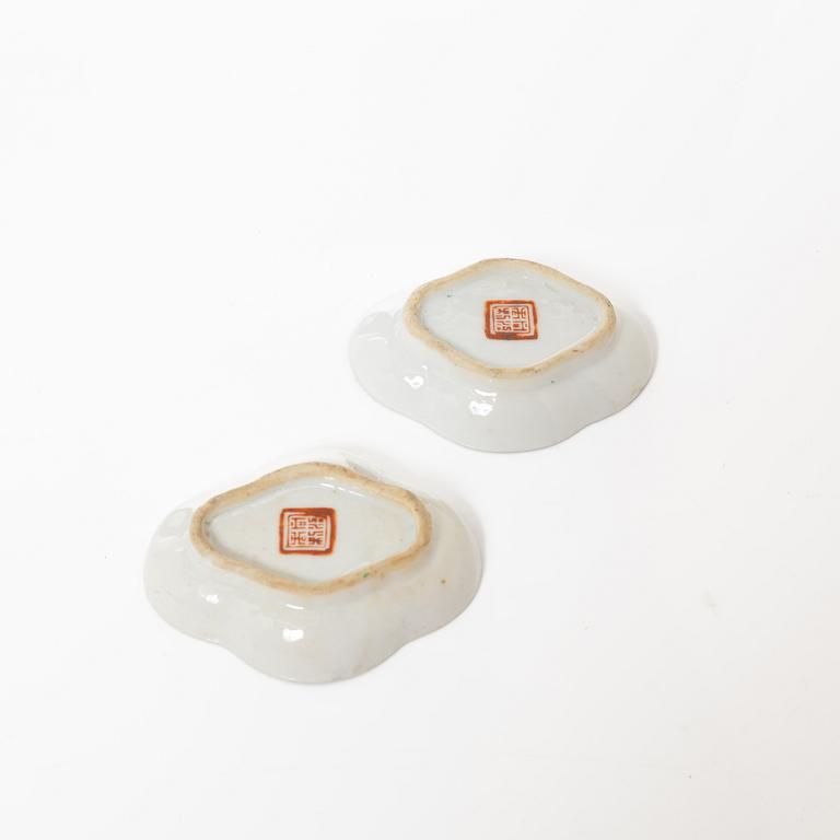 A group of nine Chinese famille rose porcelain dishes, 19th and 20th century.