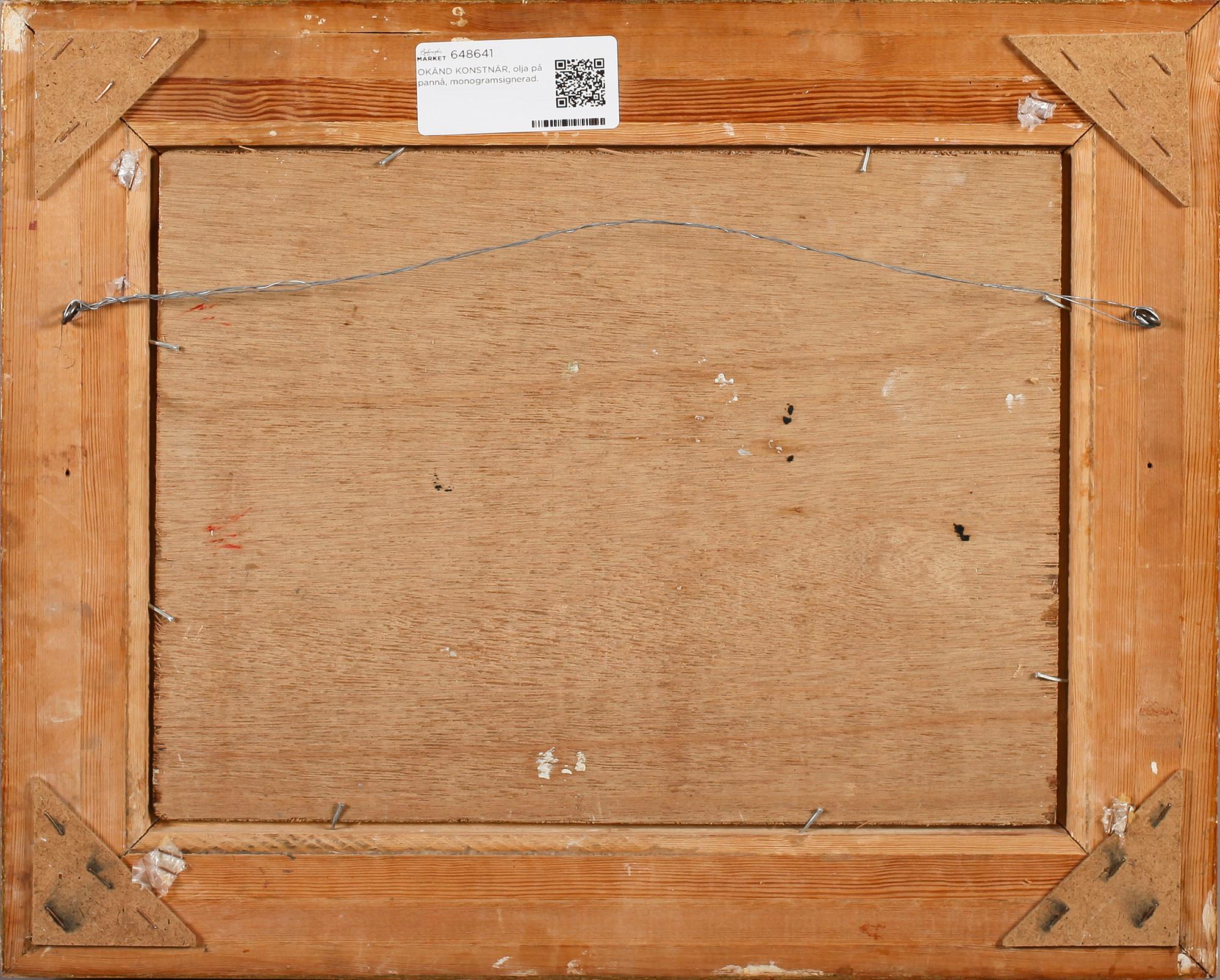 OKÄND KONSTNÄR, olja på pannå, monogramsignerad.