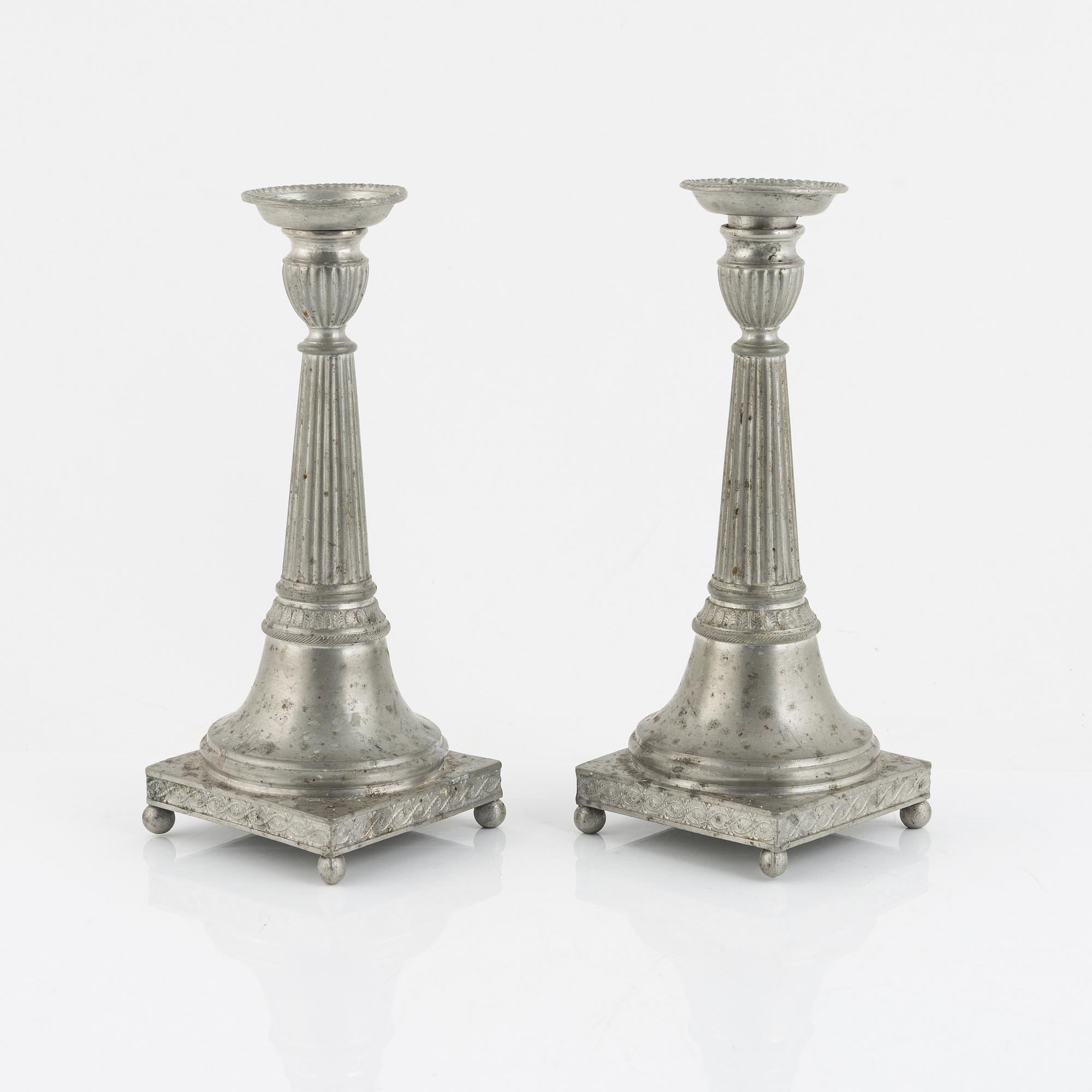 Nils Erik Justelius, a pair of pewter candlesticks, Eksjö, 1817.