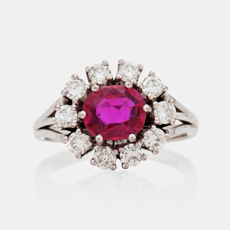 A circa 1.30ct unheated Burmese ruby and brilliant-cut diamond ring. Certificate from DSEF.