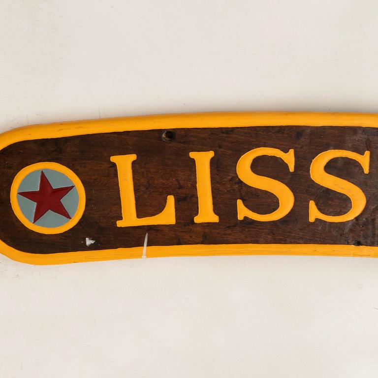 Namnskylt för båt "Lisshovdi" 1900-tal.